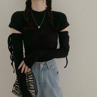 Detachable Long-sleeve T-shirt / Drawstring Fingerless Gloves / Short-sleeve T-shirt / Set