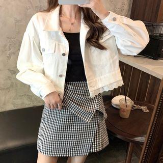 Cropped Denim Jacket / Plaid Skirt
