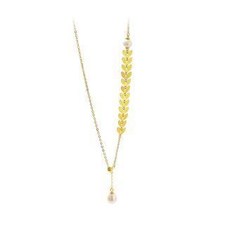 925 Sterling Silver Plated Gold Simple Elegant Wheat Freshwater Pearl Necklace Golden - One Size