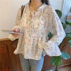 Flare-sleeve Floral Print Blouse
