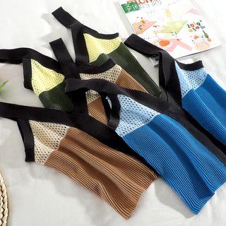 Perforated Two-tone Ribbed Knit Tank Top