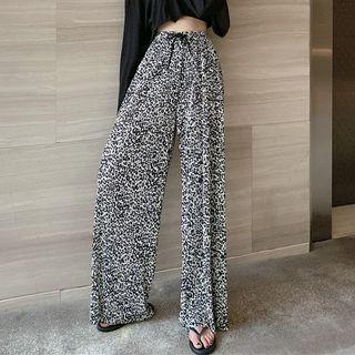 Leopard Print Wide-leg Pants Leopard - Black & White - One Size