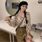 Long Sleeve Round Neck Dot Blouse