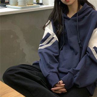 Color-block Loose-fit Hoodie As Figure - One Size