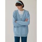 Basic V-neck Dual-pocket Cardigan Light Blue - One Size