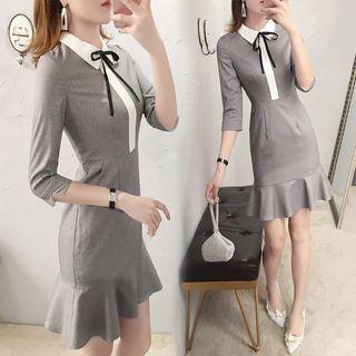 3/4-sleeve Houndstooth Mermaid Sheath Dress
