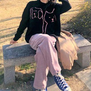 Set: Printed Sweater + Wide Leg Pants