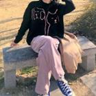 Set: Printed Sweater + Wide Leg Pants