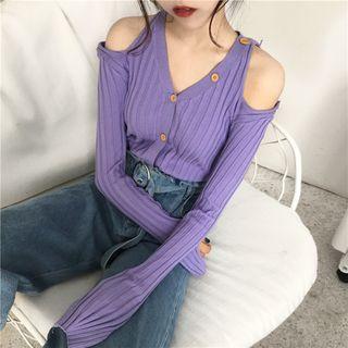 V-neck Cold-shoulder Cardigan