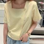 Plain Short-sleeve Square-neck Cropped Blouse