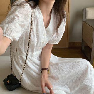 Short-sleeve V-neck Eyelet Lace Dress