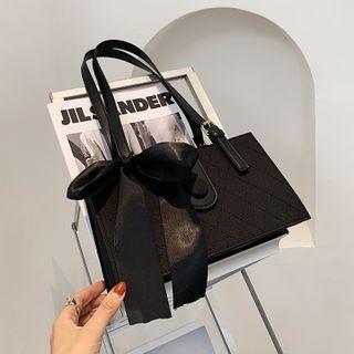 Argyle Stitched Bow Tote Bag