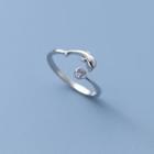 Dolphin Rhinestone Sterling Silver Open Ring 1 Pc - Silver - One Size