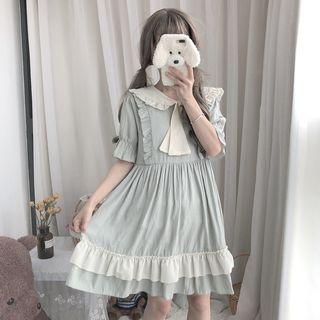 Short-sleeve Mini A-line Dress Light Pea Green - One Size