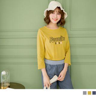 3/4 Sleeve Letter Embroidered T-shirt