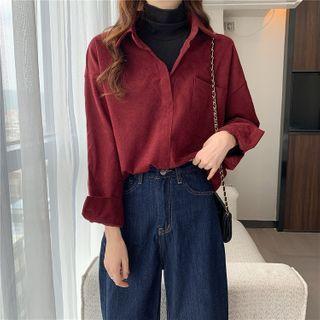 Long-sleeve High-neck Mock Two-piece Shirt