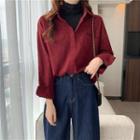 Long-sleeve High-neck Mock Two-piece Shirt