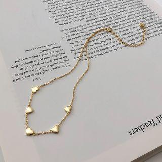 925 Sterling Silver Heart Necklace A201a - 925 Silver - Gold - One Size