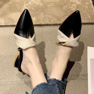 Block Heel Pointed Metal Accent Mules