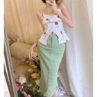 Flower Print Camisole Top / High-waist Midi Skirt