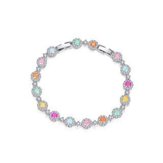 Simple Fashion Geometric Round Color Cubic Zirconia Bracelet Silver - One Size