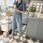 Denim Shirtwaist Jumpsuit Light Blue - One Size