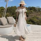 Short-sleeve Cold-shoulder Chiffon Maxi A-line Dress