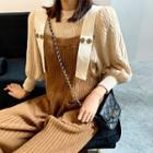 Plain Puff-sleeve Knit Top / Loose-fit Knit Jumpsuit