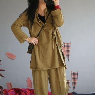 Long-sleeve Blouse + Wide-leg Pants