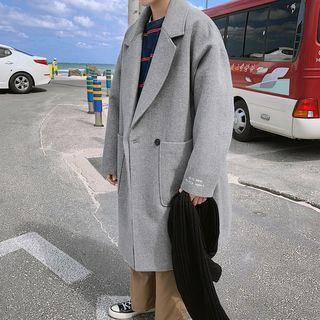 Lettering Double-breasted Long Coat