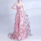 Strapless Floral Evening Gown