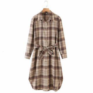 Plaid Shirt Dress With Sash