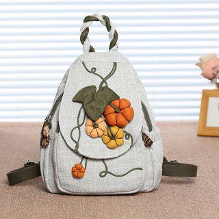 Pumpkin Applique Canvas Backpack White - One Size