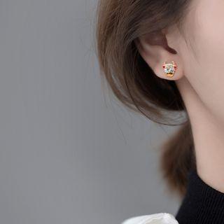 Rhinestone Ox Stud Earring 1 Pair - Earrings - Ox - Red & Silver & Gold - One Size