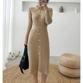 Polo-neck Knit Midi Knit Dress