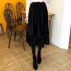 Accordion-pleated Velvet Skirt Black - One Size