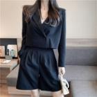 Set: Double-breasted Cropped Blazer + Wide-leg Shorts