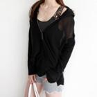 Drop-shoulder Sheer Hoodie
