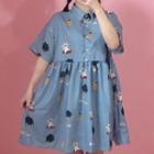 Short-sleeve Cat Print Shirt / A-line Dress