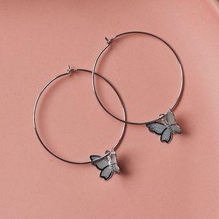 Alloy Butterfly Hoop Earring 1 Pair - Silver - One Size