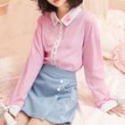 Embroidered Bow-accent Long-sleeve Striped Shirt