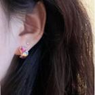 Rhinestone Ear Stud 1 Pair - Silver Needle Earring - Purple & Red & Yellow - One Size