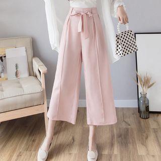 Tie-waist Cropped Wide Leg Pants
