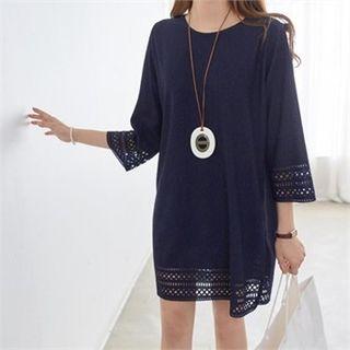 Openwork-trim Mini Shift Dress