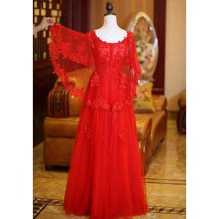 Applique Rhinestone Evening Gown