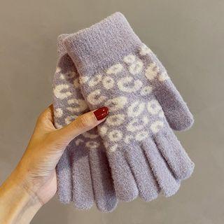Leopard Print Knit Gloves