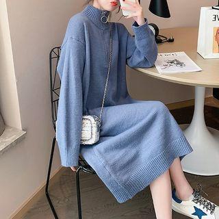 Mock-turtleneck Half-zip Midi Sweater Dress