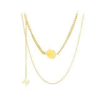 Simple Temperament Plated Gold English Alphabet M Double Layer 316l Stainless Steel Necklace Golden - One Size
