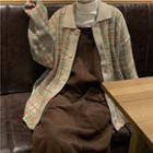 Long-sleeve Plaid Polo Neck Cardigan