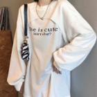 White Lettering Round-neck Long-sleeve Mock Two-piece Sweatshirt White - One Size